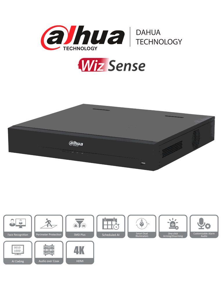 DAHUA DH-XVR5416L-4KL-I3 - DVR de 16 canales, resolución 4K, WizSense, H.265+, IA avanzada, 4 bahías para discos duros, soporte para 16 canales IP adicionales (32 en total), 2 canales de reconocimiento facial, SMD Plus, y funciones IoT y POS. DAHUA DH-XVR5416L-4KL-I3 - DVR de 16 canales, resolución 4K, WizSense, H.265+, IA avanzada, 4 bahías para discos duros, soporte para 16 canales IP adicionales (32 en total), 2 canales de reconocimiento facial, SMD Plus, y funciones IoT y POS.